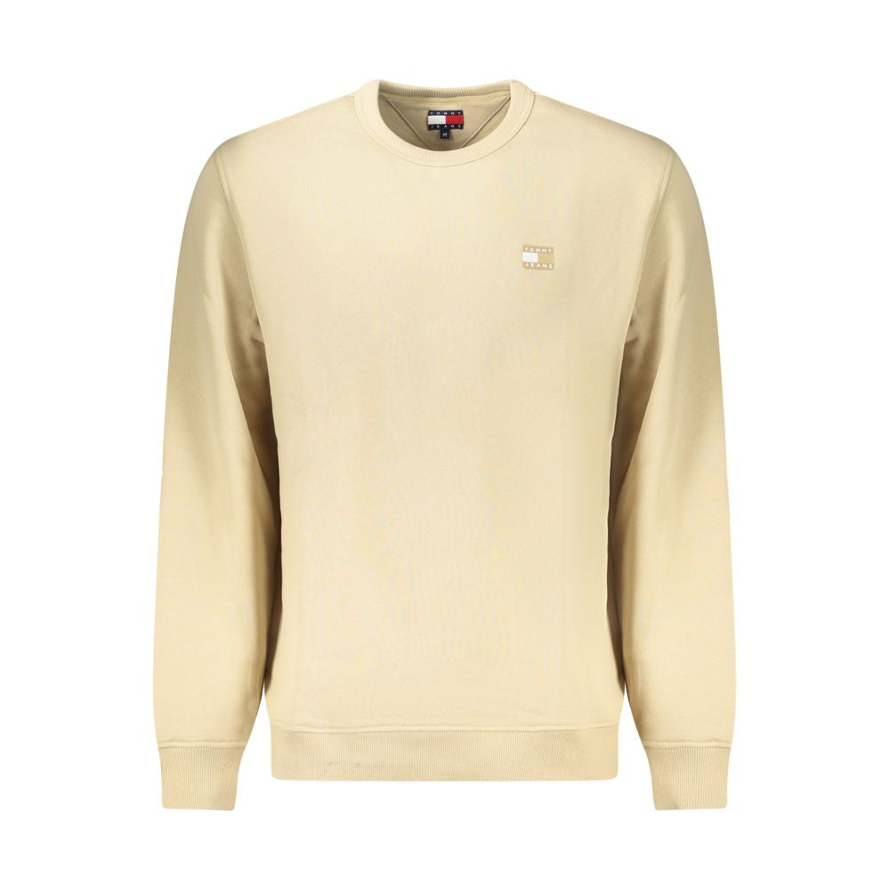 Tommy Hilfiger Beige Cotton Men Sweater with logo applique and crew neck, long-sleeved casual wear for men 2023 collection.