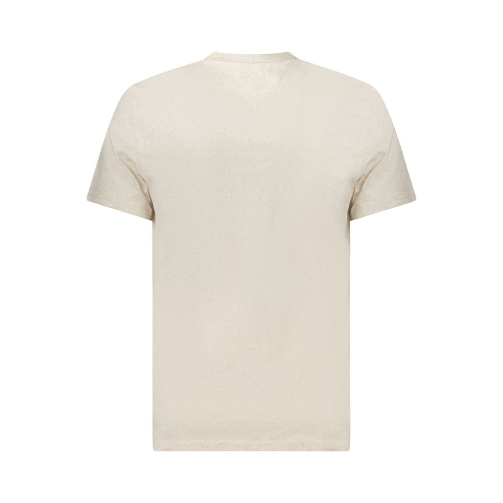 Tommy Hilfiger Beige Cotton Men T-Shirt with short sleeves, showcasing a classic crew neck and iconic logo, perfect for stylish comfort.
