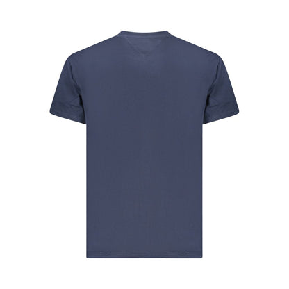 Back view of Tommy Hilfiger Blue Cotton Men T-Shirt showcasing the preppy style and sustainable fabric.
