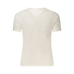 Back view of Tommy Hilfiger White Cotton Women T-Shirt, eco-friendly material with crew neck design and signature logo.