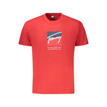 Tommy Hilfiger Red Cotton Men T-Shirt with iconic logo on front, made from 95% regenerative cotton for sustainable fashion.