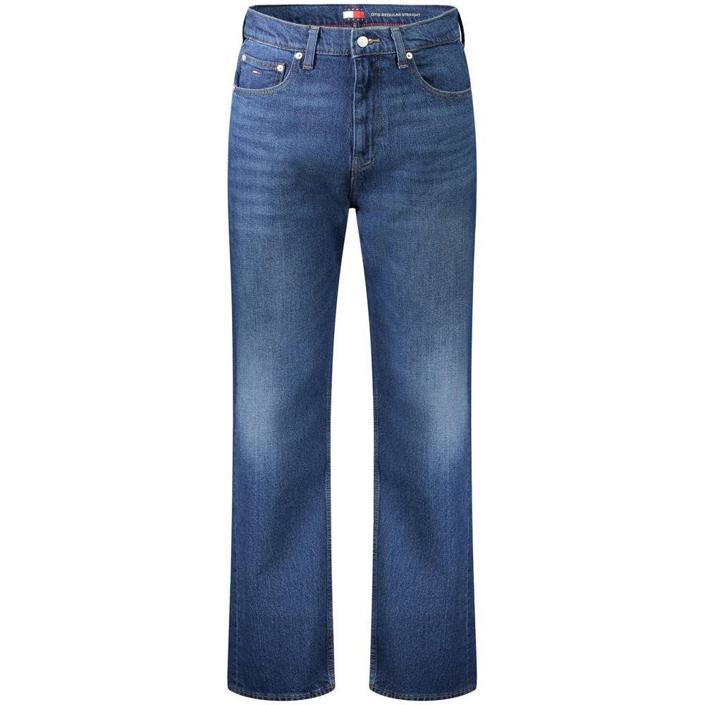Tommy Hilfiger Blue Cotton Men Jeans, five-pocket style with Tommy embroidery, classic blue denim, comfortable stretch fit