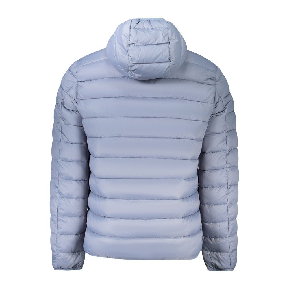 Norway 1963 Gray Polyamide Men Jacket with hood and blue details, rear view showcasing sleek design and practicality.