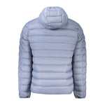 Norway 1963 Gray Polyamide Men Jacket with hood and blue details, rear view showcasing sleek design and practicality.