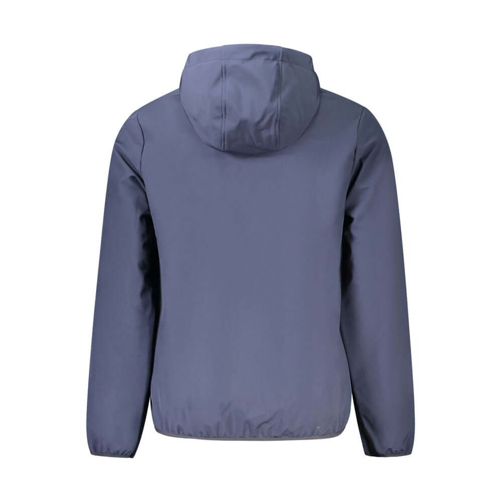 Back view of Norway 1963 Blue Polyester Men Jacket with hood, showcasing sleek design and sophisticated blue shade.