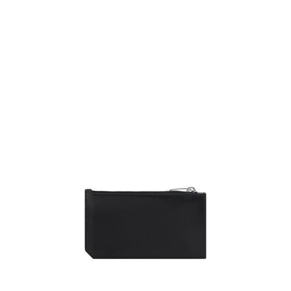 Saint Laurent Black Calf Leather Bos Taurus Wallet with YSL logo, card slots, and zipper closure, made in Italy, AW25 collection.