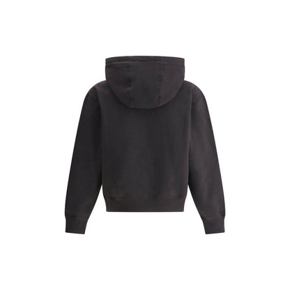 Back view of Saint Laurent Black Cotton Sweatshirt showing hood and ribbed cuffs