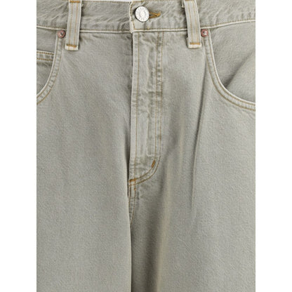 Close-up of Agolde Gray Cotton Jeans Denim featuring baggy wide-leg fit and classic five-pocket design.