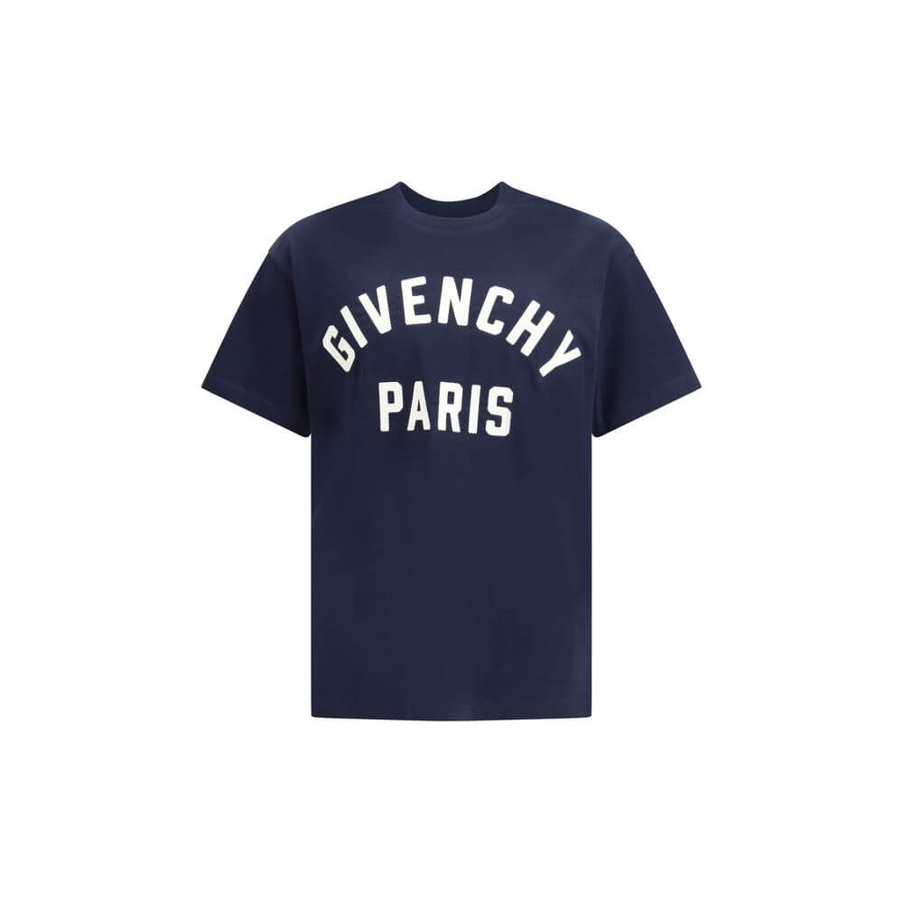 Givenchy Blue Cotton Clothing - Logo T-shirt with ribbed crew neck and front stitched logo, crafted from 100% cotton for a refined style.