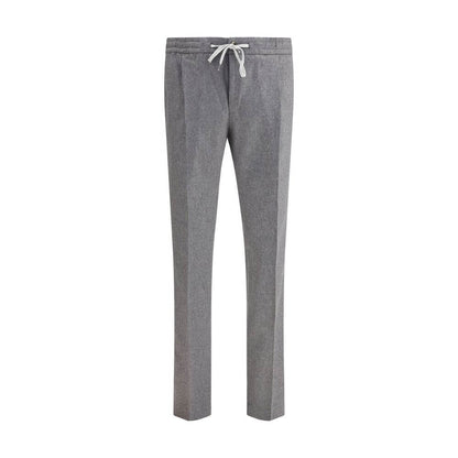 PT Torino Gray Fleece Wool Casual Pants with elastic waistband and straight leg, featuring side and back pockets. Made in Italy.