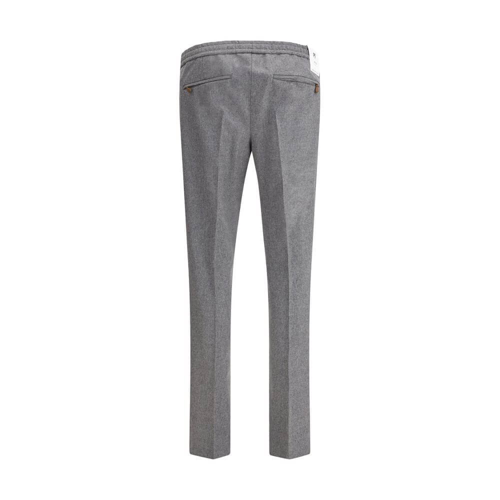 PT Torino Gray Fleece Wool Casual Pants back view with zipper pockets and straight leg design.