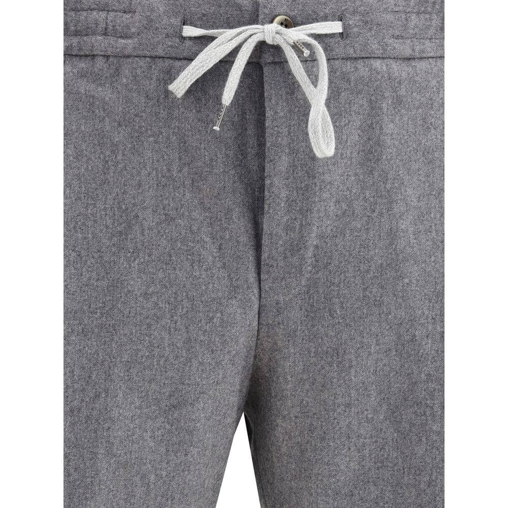 PT Torino Gray Fleece Wool Casual Pants with elastic waistband and drawstring, showcasing tailored style for AW25 season.