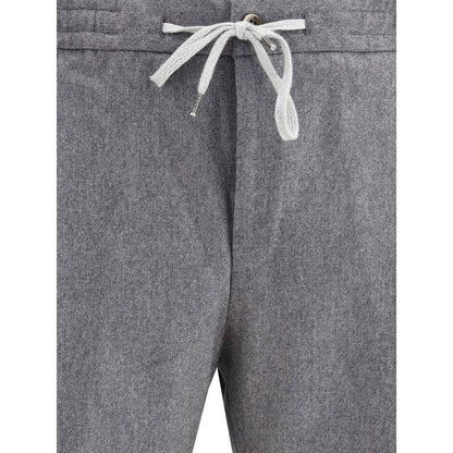 PT Torino Gray Fleece Wool Casual Pants with elastic waistband and drawstring, showcasing tailored style for AW25 season.