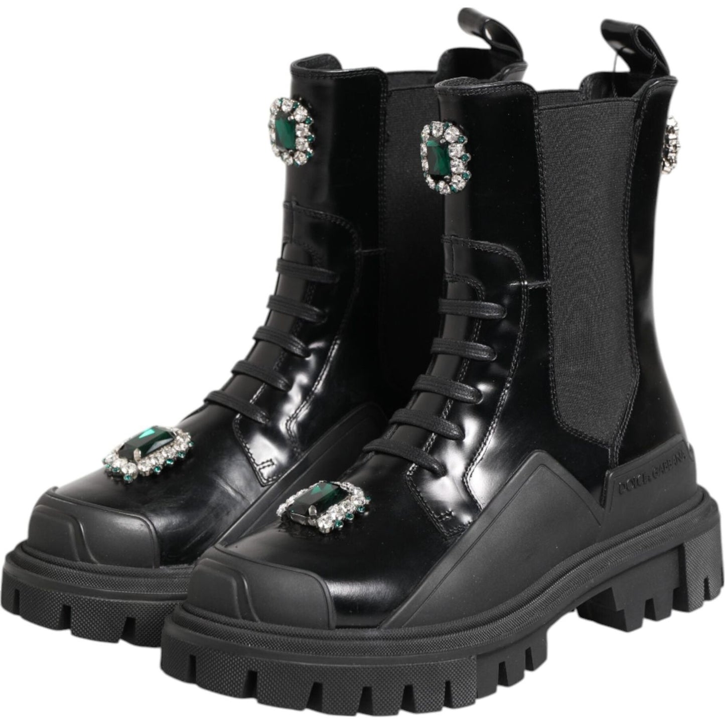 Dolce & Gabbana Black Crystal Embellished Combat Boots Shoes LA12858-39