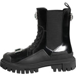 Dolce & Gabbana Black Crystal Embellished Combat Boots Shoes LA12858-39