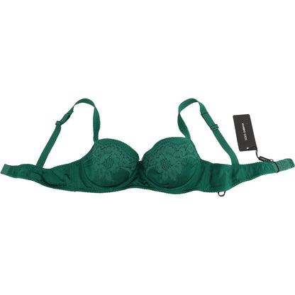Dolce & Gabbana Green Silk Stretch Floral Lace Bra Underwear