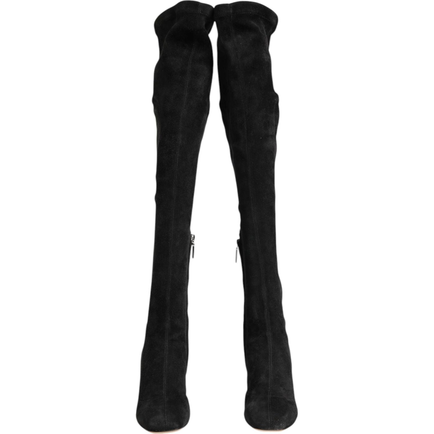 Dolce & Gabbana Black Suede Leather Knee High Boots Shoes