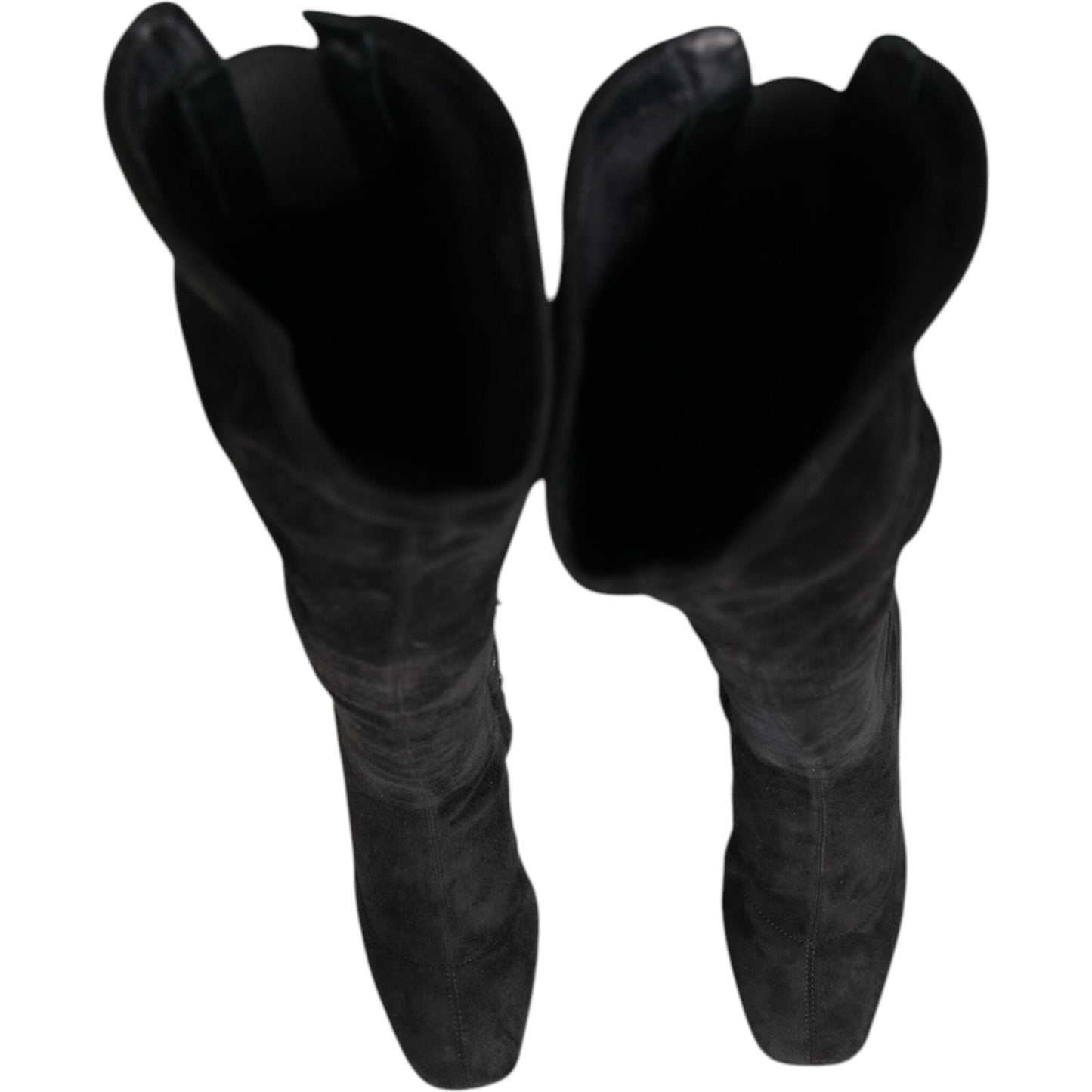 Dolce & Gabbana Black Suede Leather Knee High Boots Shoes
