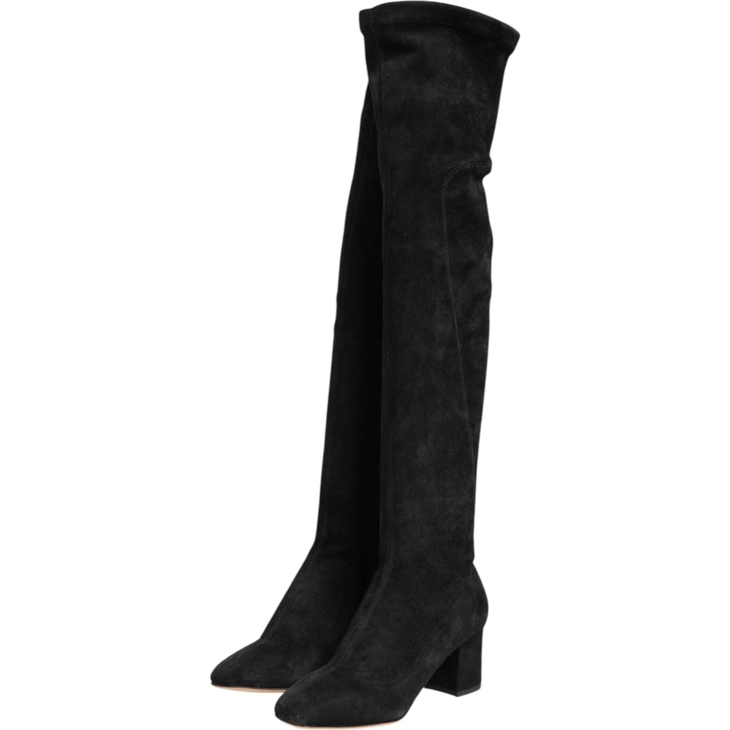 Dolce & Gabbana Black Suede Leather Knee High Boots Shoes
