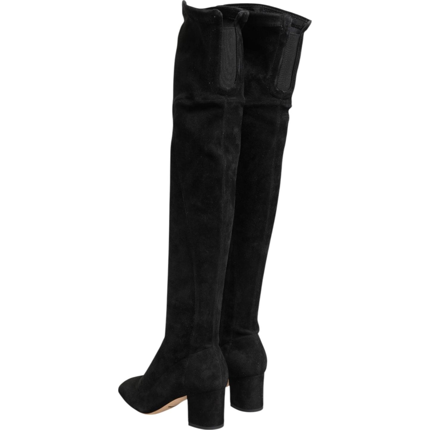 Dolce & Gabbana Black Suede Leather Knee High Boots Shoes