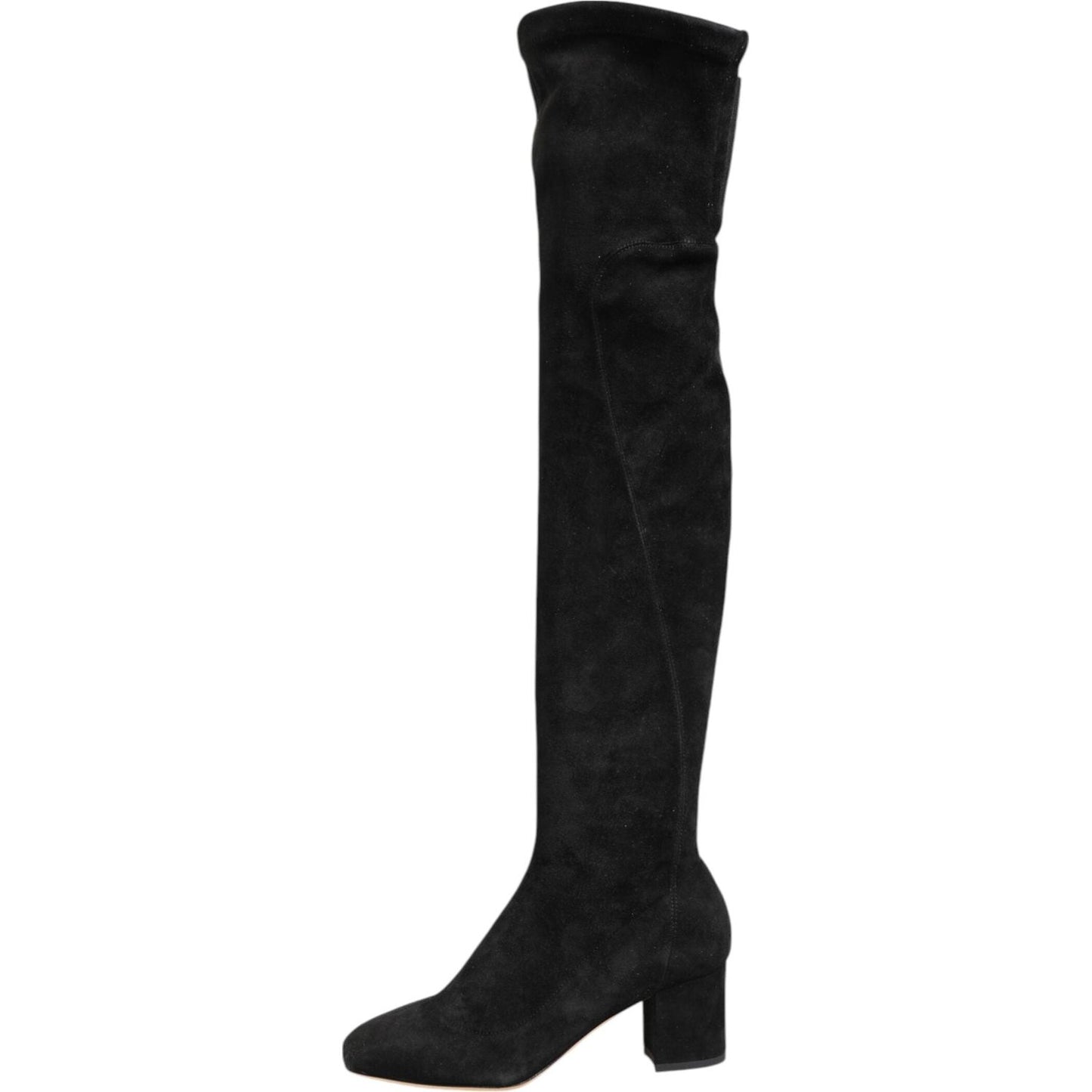 Dolce & Gabbana Black Suede Leather Knee High Boots Shoes