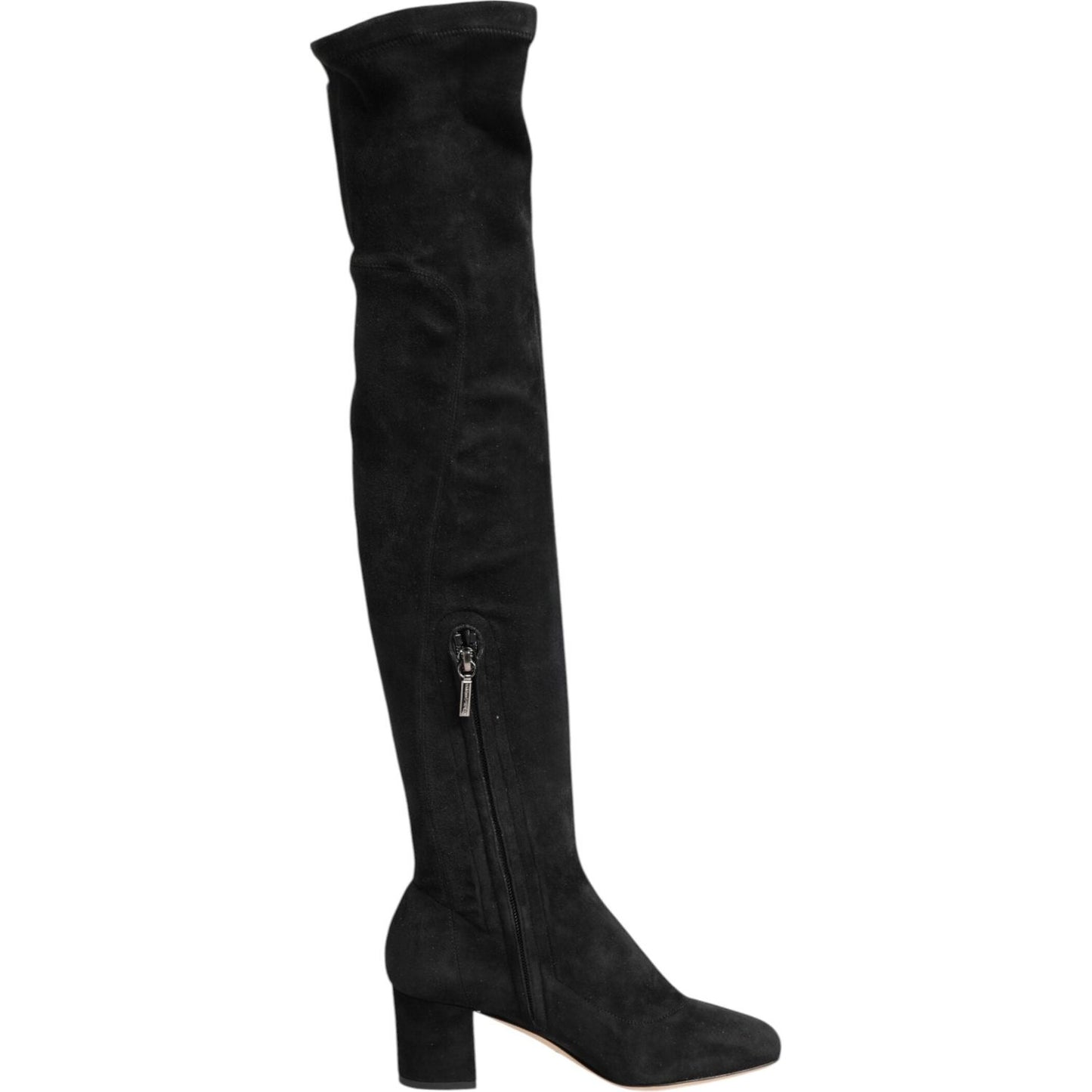 Dolce & Gabbana Black Suede Leather Knee High Boots Shoes