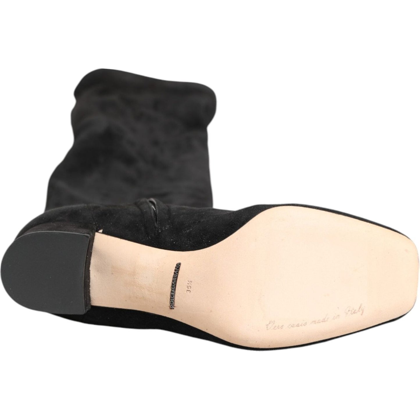 Dolce & Gabbana Black Suede Leather Knee High Boots Shoes