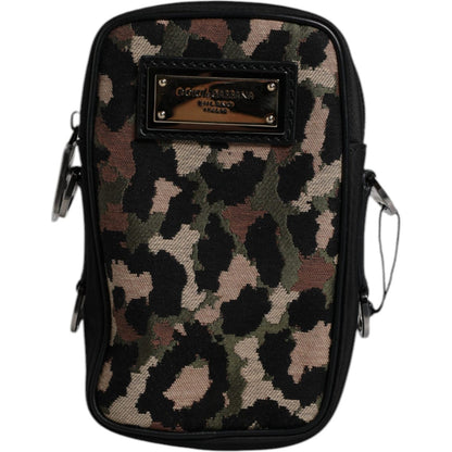 Dolce & Gabbana Multicolor Leopard Jacquard Logo Plaque Neck Strap Bag