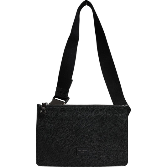 Dolce & Gabbana Black Leather Logo Embossed Waist Fanny Pack Bag