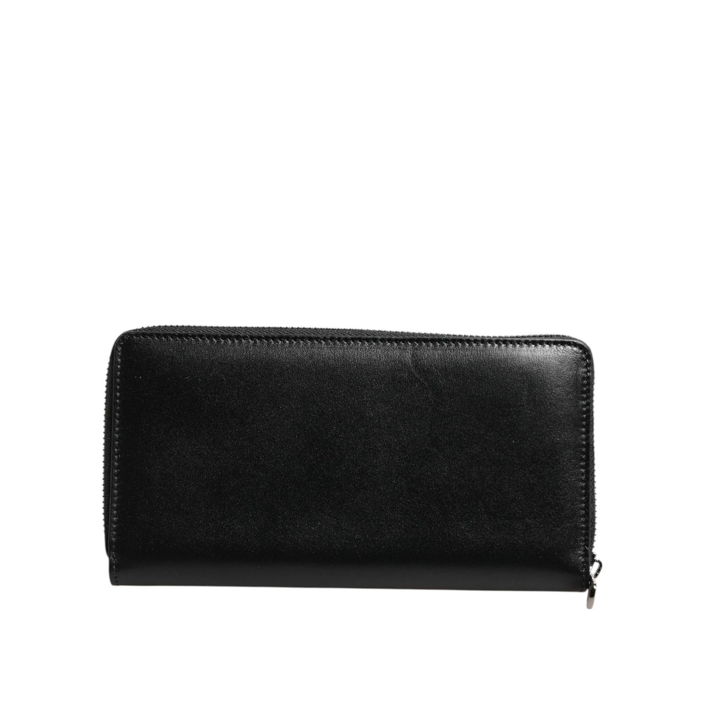 Dolce & Gabbana Black Leather Logo Plaque Zip Around Continental Wallet