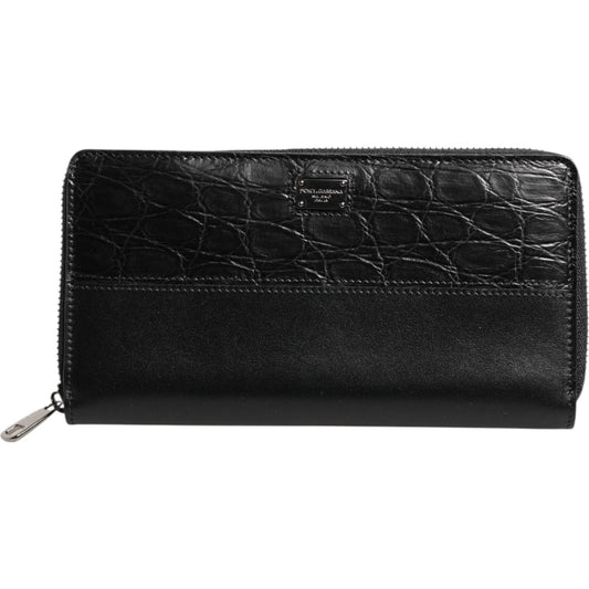 Dolce & Gabbana Black Leather DG Plaque Zip Around Continental Wallet
