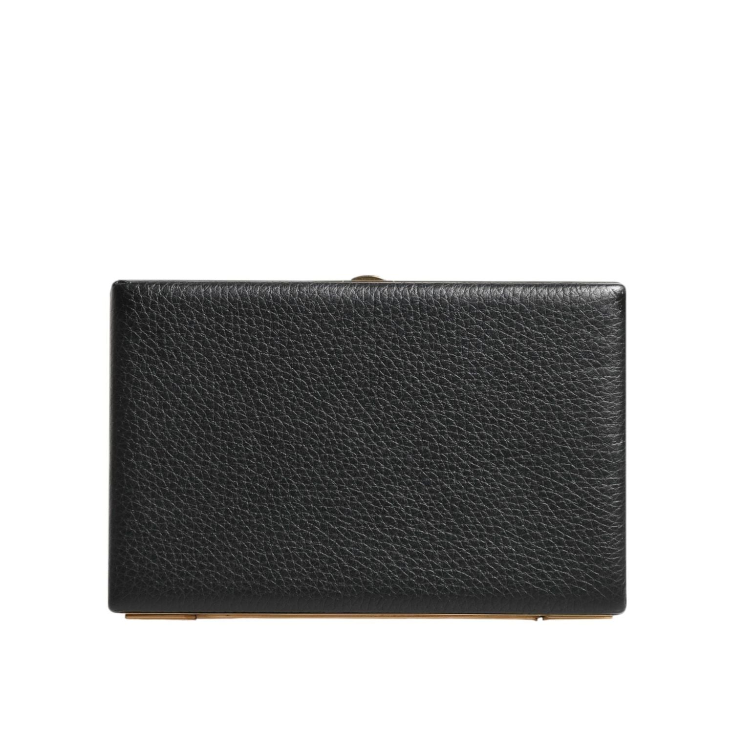 Dolce & Gabbana Black Leather Gold Frame Clutch Evening Party Purse Bag