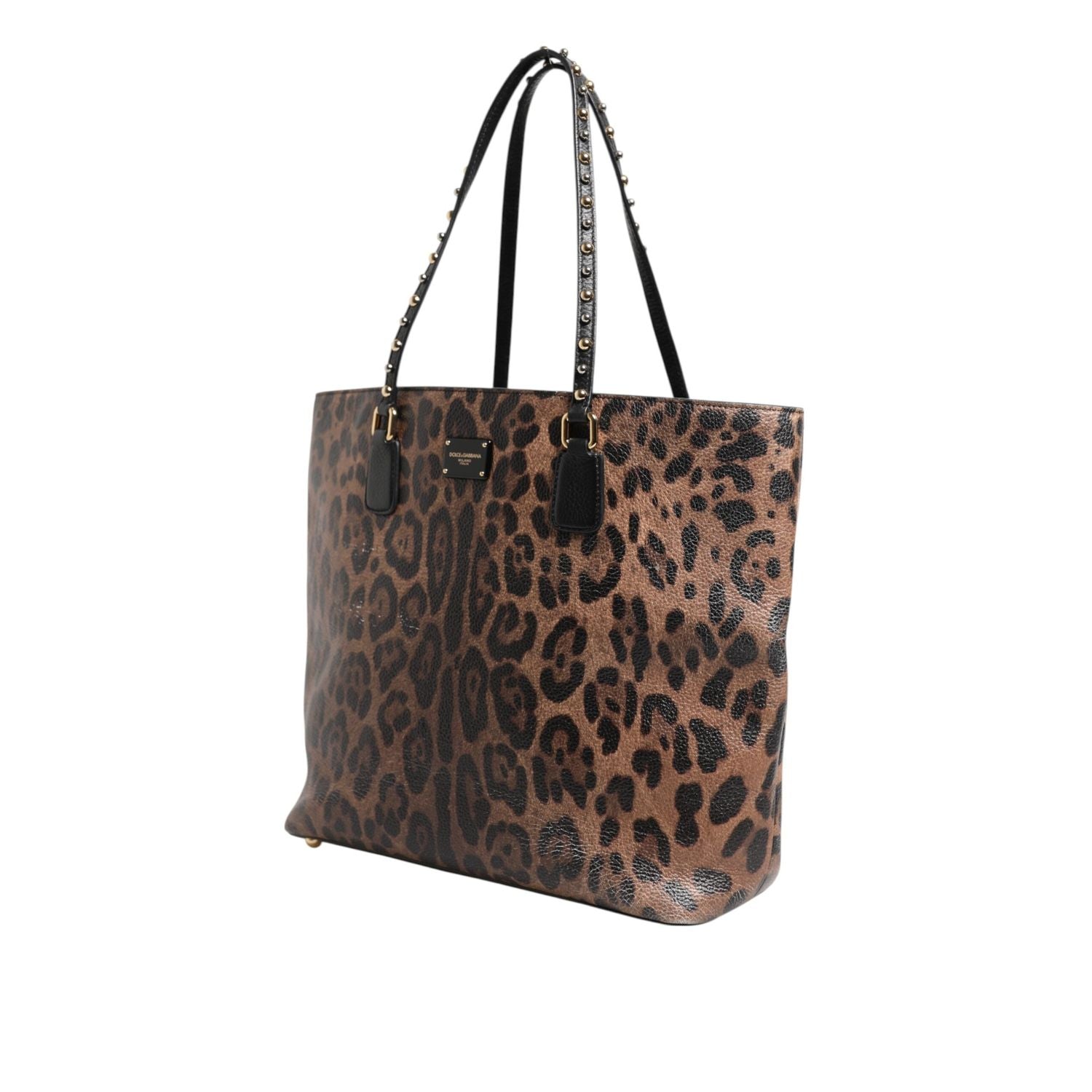 Dolce & Gabbana Brown Leopard GLAM Leather Logo Plaque Tote Bag
