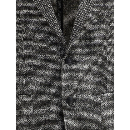Close-up of Tagliatore Gray Wool Blazer highlighting textured weave and button details, perfect for formal occasions.