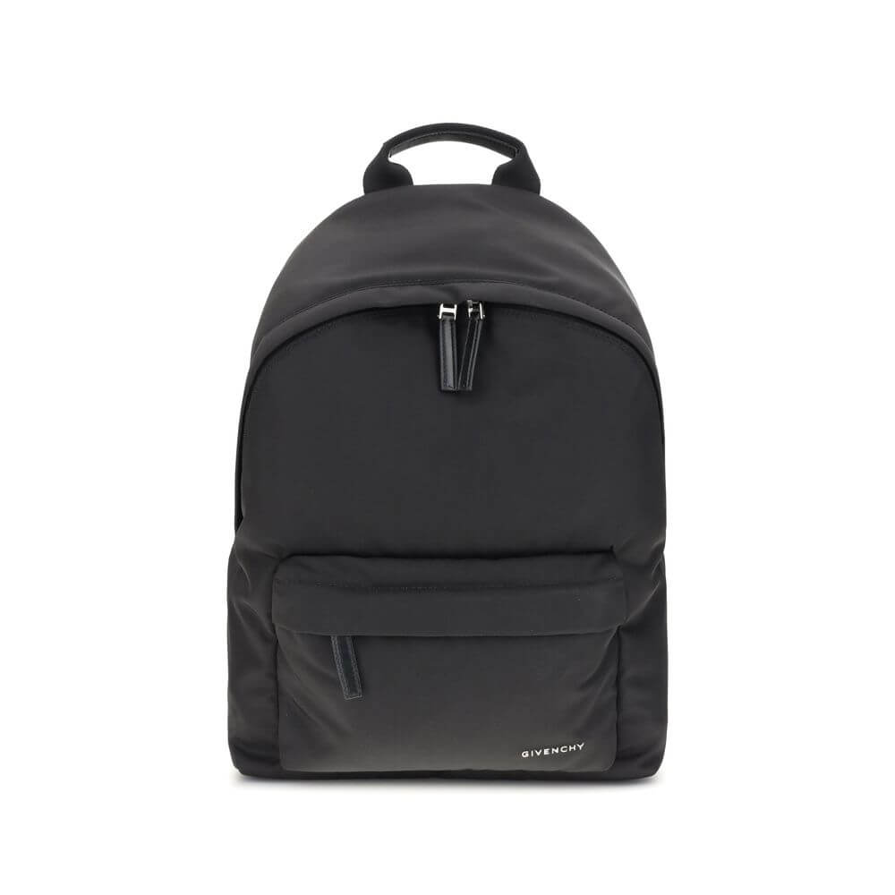 Givenchy Black Polyamide Backpack with signature metal logo, double-zip closure, and padded straps for comfort.