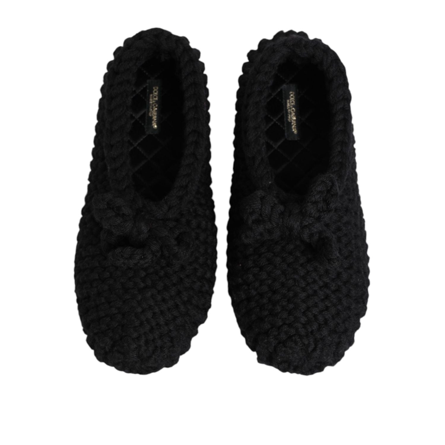 Dolce & Gabbana Black Wool Knit Slip On Ballerina Flats Shoes