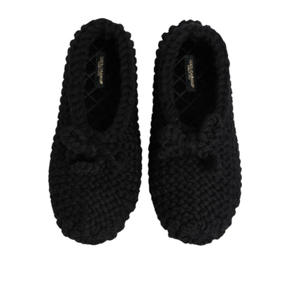 Dolce & Gabbana Black Wool Knit Slip On Ballerina Flats Shoes