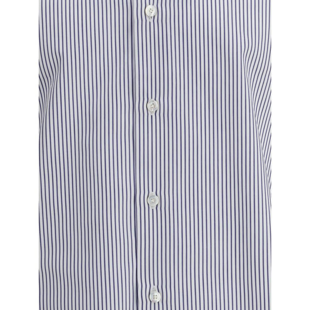 Finamore Blue Cotton Pattern Shirt with striped design and button closure, ideal for both formal and casual wear, 100% cotton.