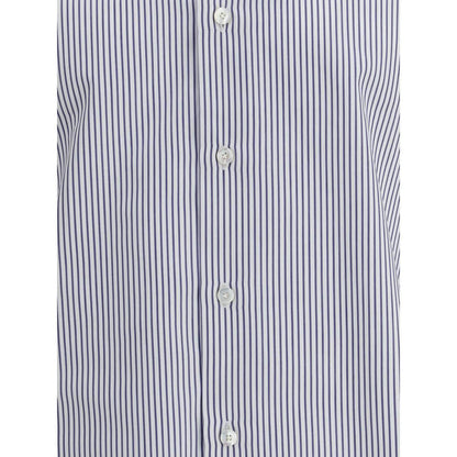 Finamore Blue Cotton Pattern Shirt with striped design and button closure, ideal for both formal and casual wear, 100% cotton.