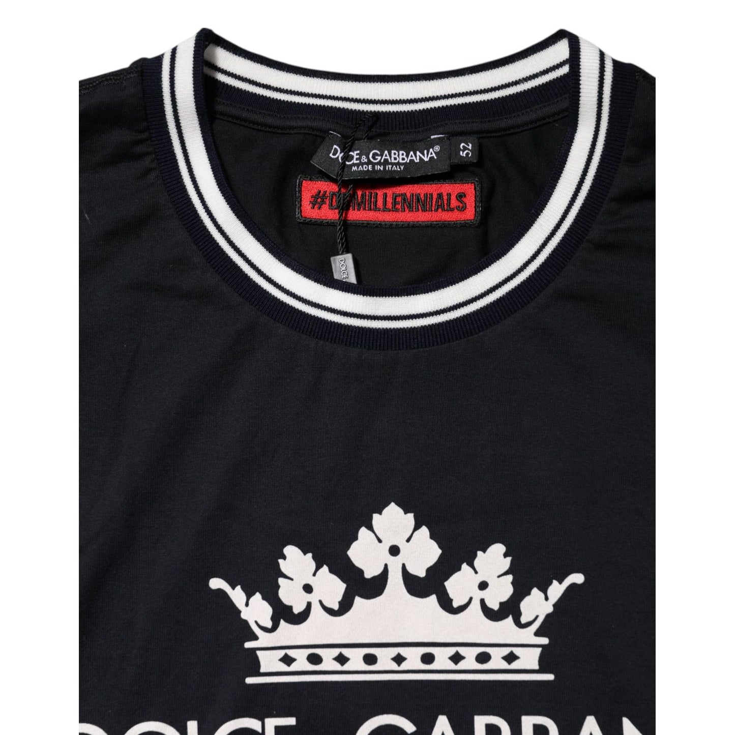 Dolce & Gabbana Dark Blue Venezia Crown Cotton Crew Neck T-shirt