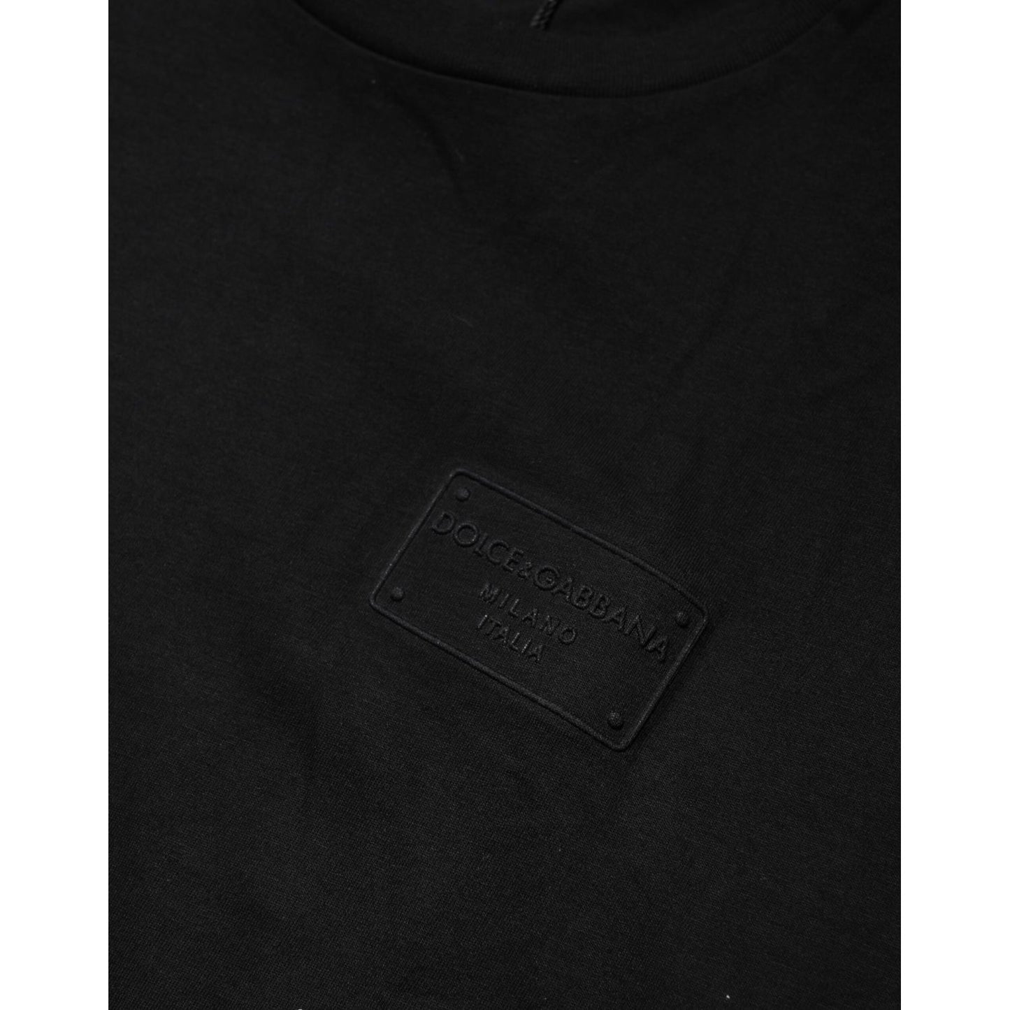 Dolce & Gabbana Black Logo Plaque Cotton Crew Neck T-shirt