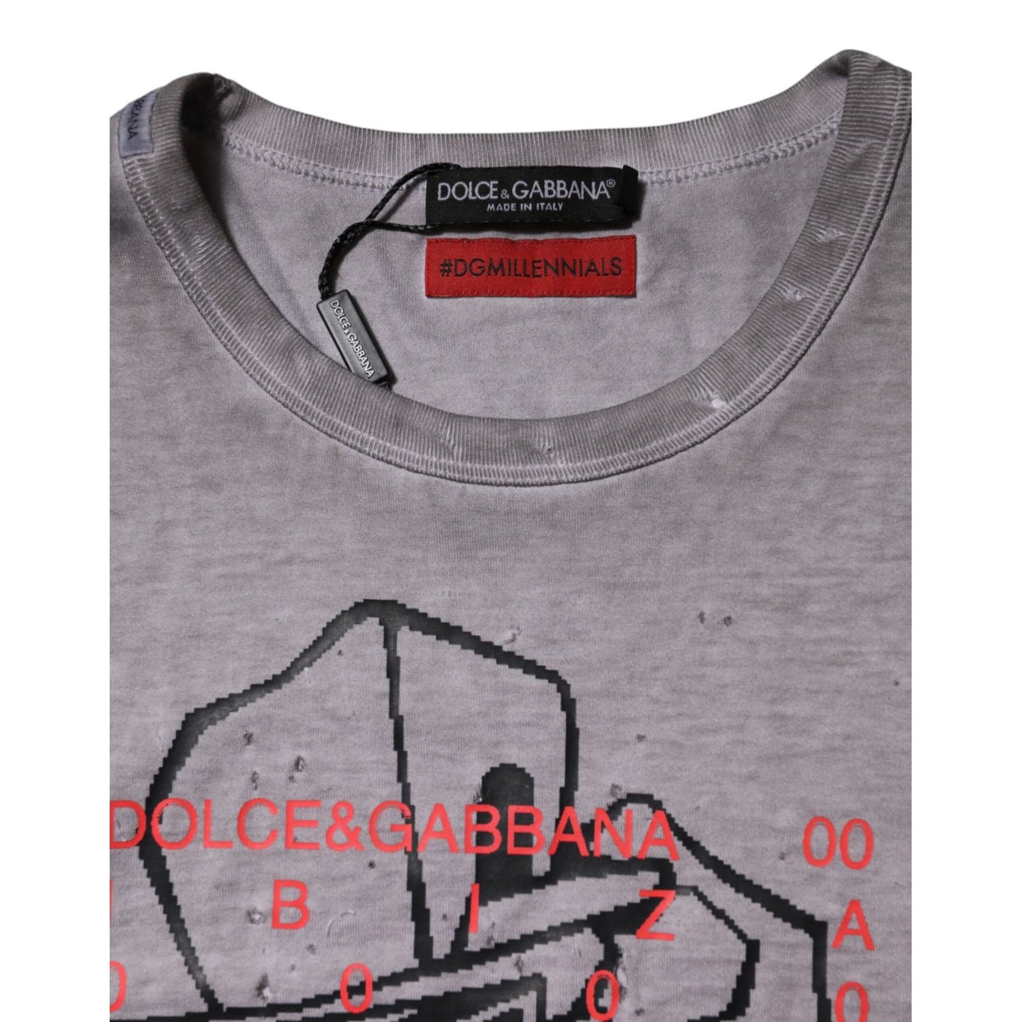 Dolce & Gabbana Gray Graphic Print Cotton Crew Neck T-shirt