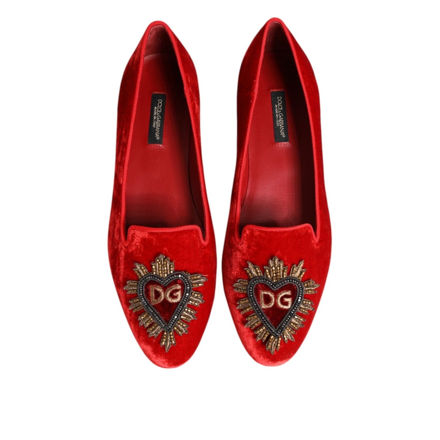 Dolce & Gabbana Red Velvet DG Heart Loafers Flats Shoes