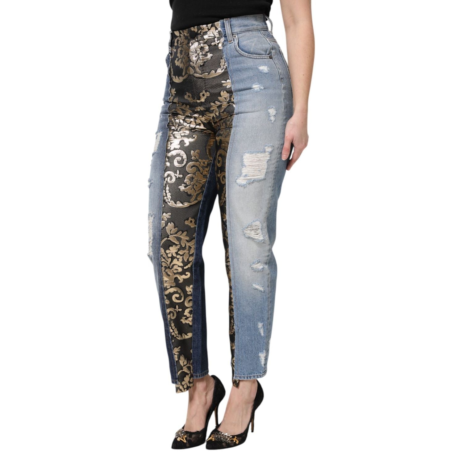 Dolce & Gabbana Multicolor Patchwork Tapered Denim Jeans