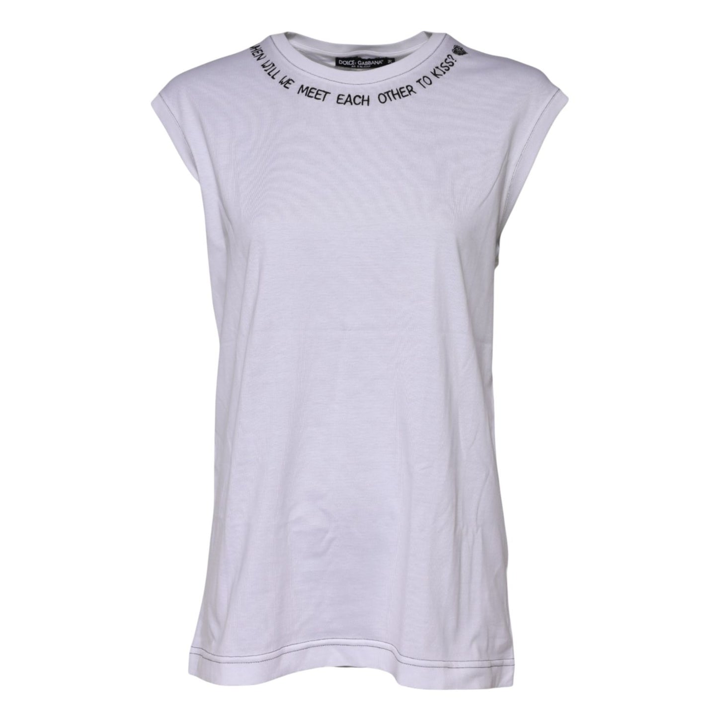 Dolce & Gabbana White Cotton Sleeveless Printed Tank T-shirt