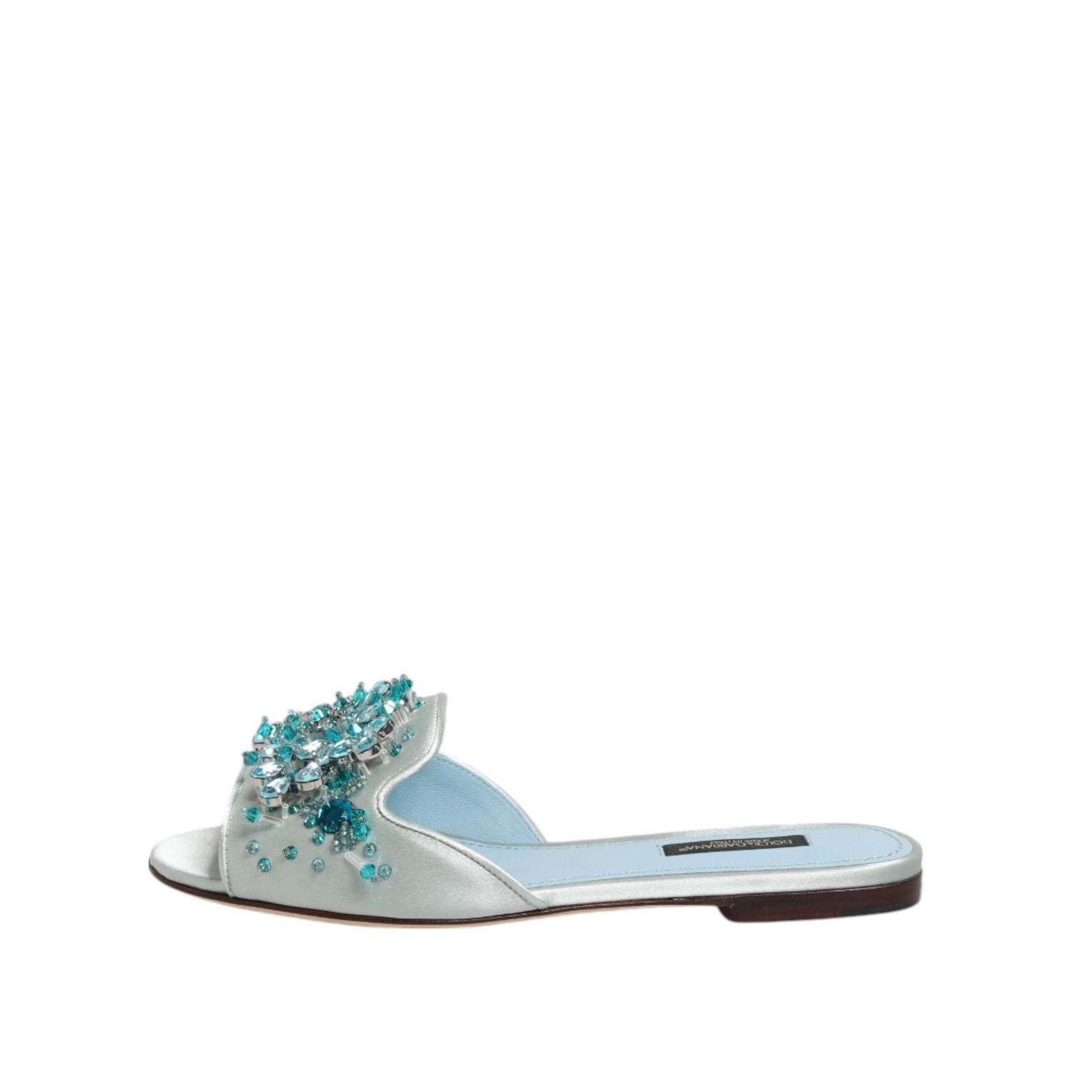 Dolce & Gabbana Silver Blue Leather Bead Embellish Slide Shoes