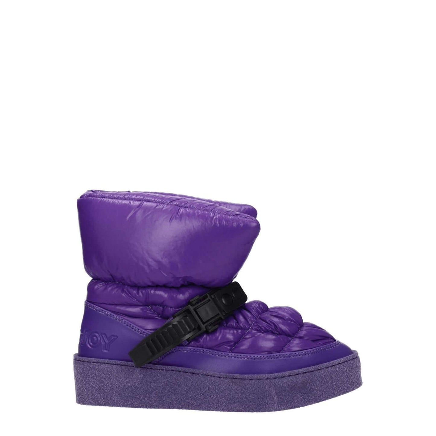 Khrisjoy Purple Polyester Ankle Boots with back logo and clips closure, featuring mid heels and rubber sole, round toe in casual style.