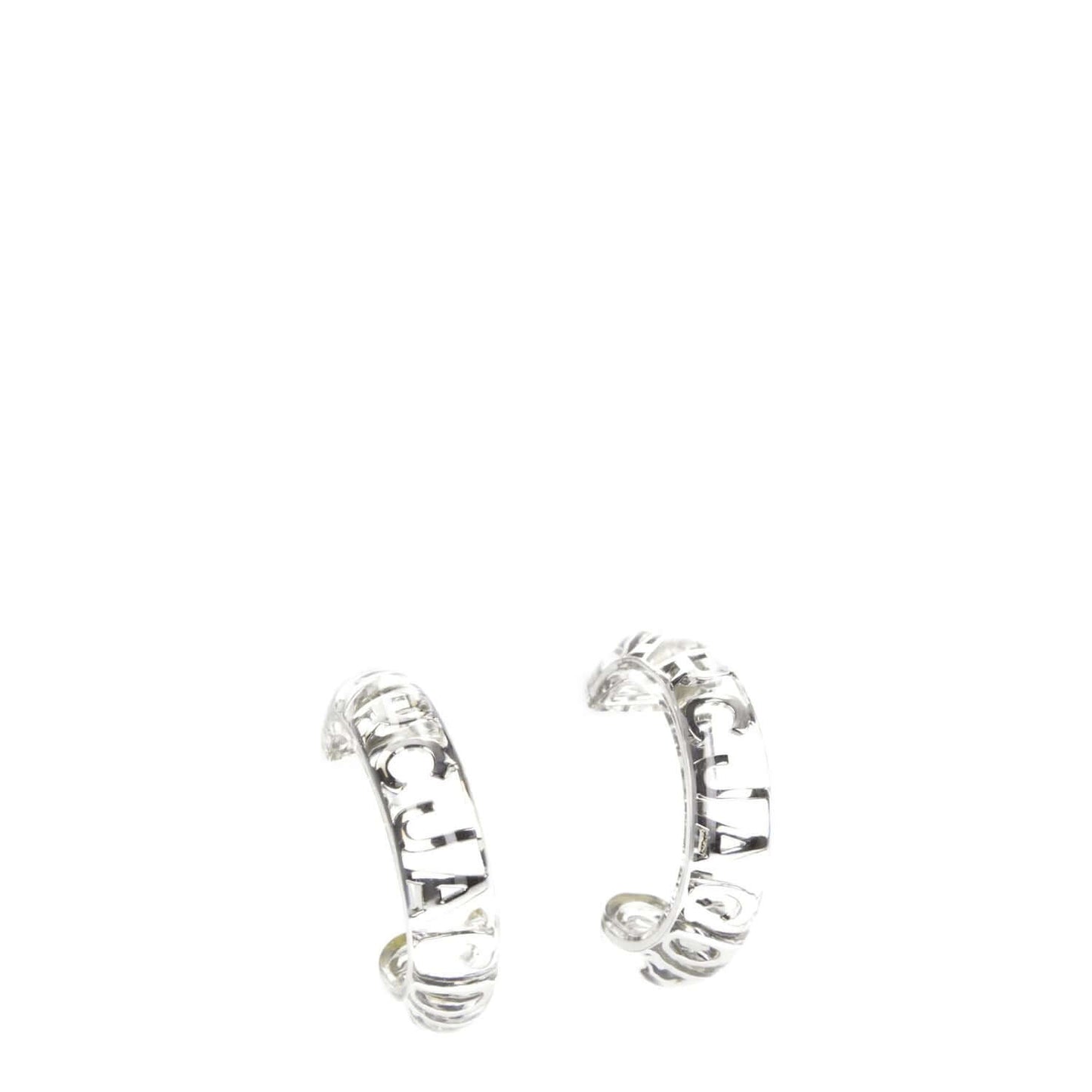 Marc Jacobs Transparent Plastic Earrings with front logo, silver color, casual style, clips closure, made of brass, 4 cm size.