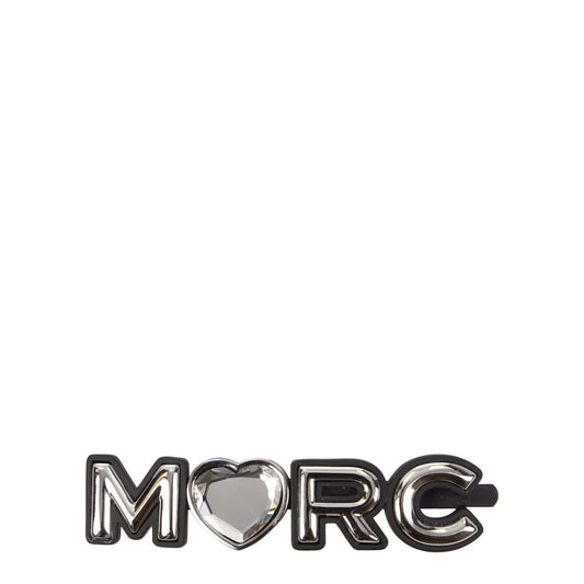 Marc Jacobs Gray Brass Hair Clip with rhinestone detail and metal finish, styled as hair accessory, shown in close-up view measuring 7 cm in length.