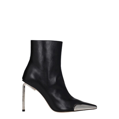 Off-White Black Leather Ankle Boots with silver details and high heel design